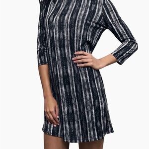 BCBGMaxAzria Striped Long Sleeve Dress in Black and Gray